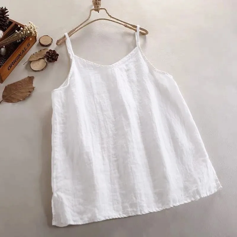 Summer Simple All-match Top Loose Thin Camisole Solid V-neck Vest Women Clothing Sleeveless Casual Highstreet Holiday T-shirt