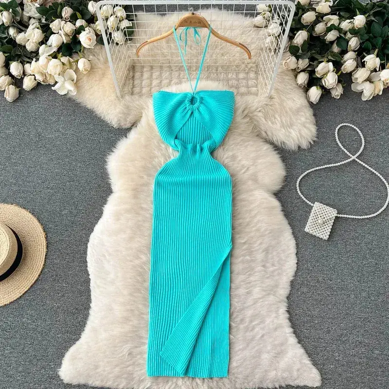 YuooMuoo Chic Mode Sexet Pakke Hofter Split Strikket Sommerkjole 2025 Kvinder Slank Elastik Bodycon Festkjole Streetwear Outfit — image 14