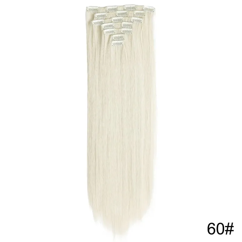 Long Straight 16 Clip In Synthetic Hair Extensions 7Pcs/Set Natural Blonde Heat Resistant Hairpieces For Women — image 17