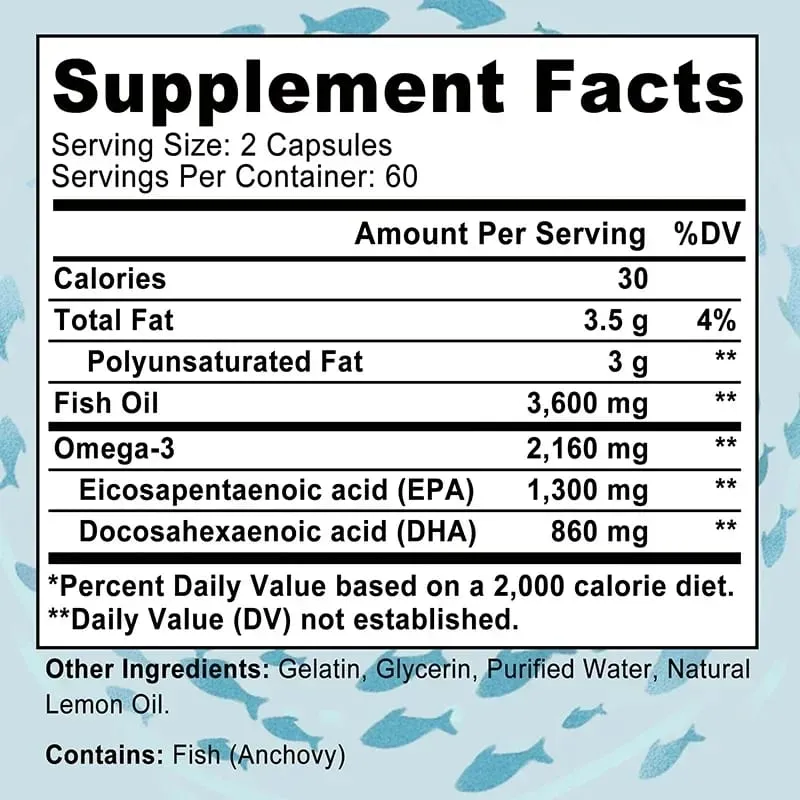 Omega 3 Fish Oil - Rich in EPA+DHA Supports Joint Brain and Eye Health Enhances Immune Function and Antioxidant