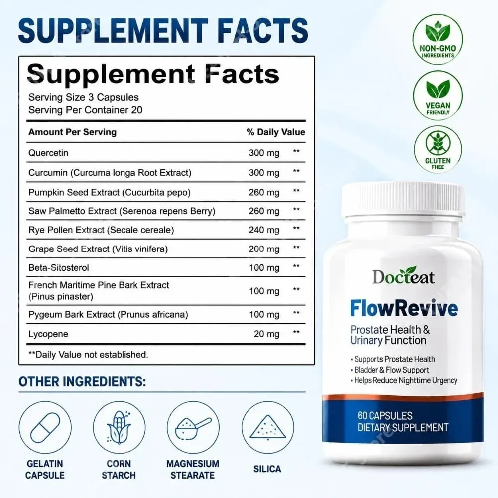 Suplemen Saw Palmetto Prostat untuk Lelaki Kapsul FlowRevive dengan Ekstrak Biji Labu Menyokong Kesihatan Pundi Kencing 60 Kiraan
