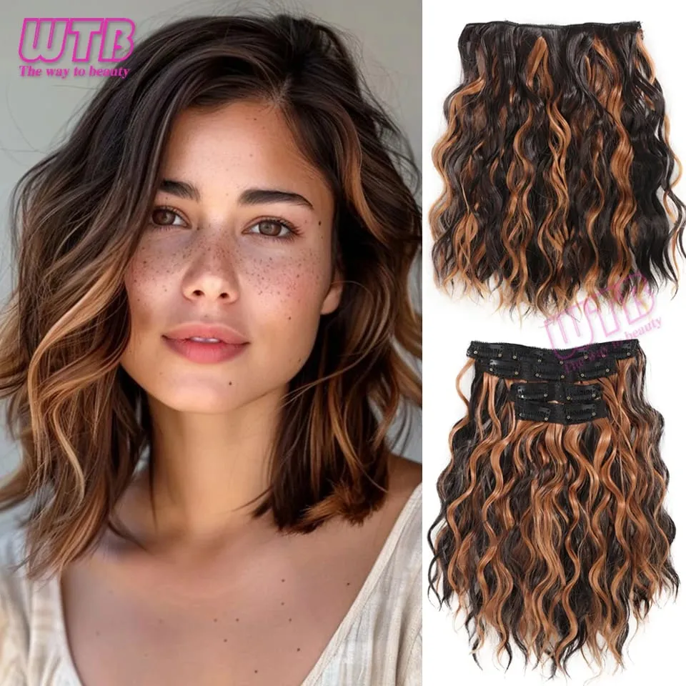 Synthetic Heat Resistant Hair Extensions Multi Color Clip-in Body Wave 12inch 4 PCS Double Weft for Women Girl Daily Party Use — image 9