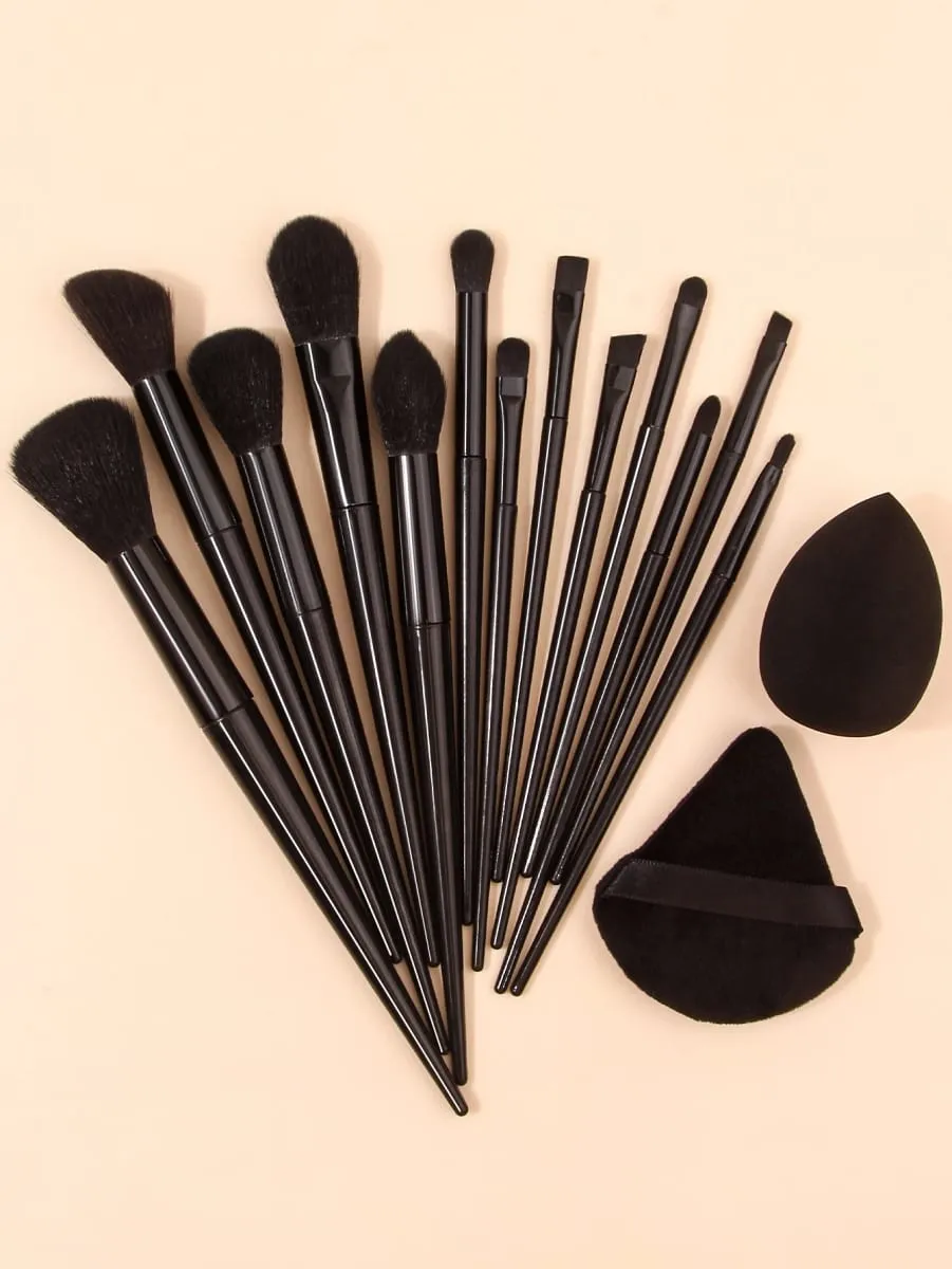 13pcs Black Makeup Brush Set Soft Powder Brush Portable+1pcs Triangular Sponge Puff+1pcs Foundation Make-up Sponge Beauty Egg — image 2