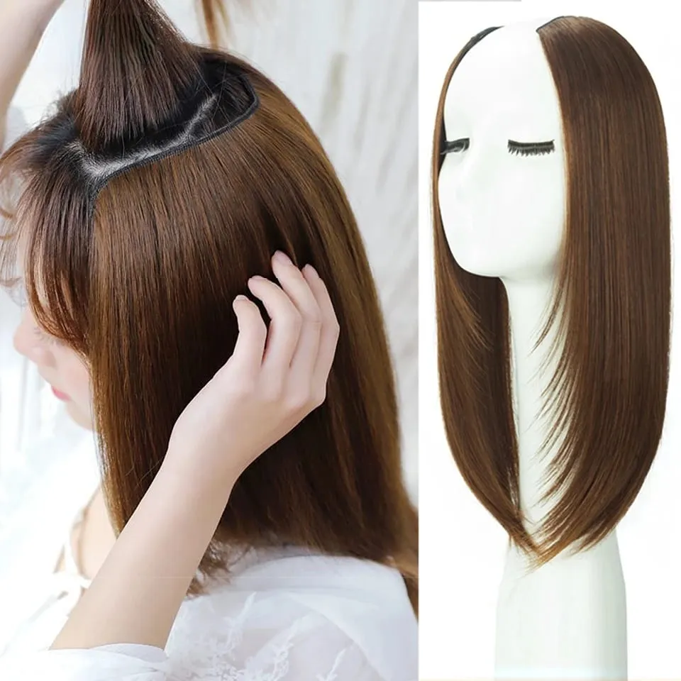 18Inch Synthetic V-shaped Layered Synthetic Long Straight Hair Extension Hairpiece Wig for Women — image 3