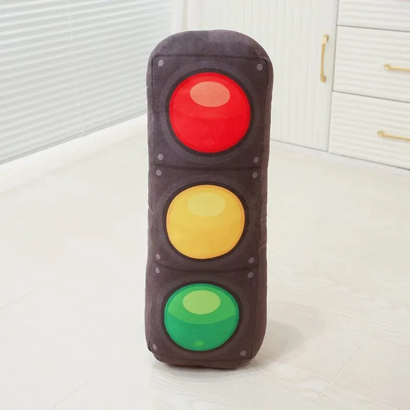 Plush Traffic Pillow Stuffed Car Tyre Roadblock Traffic Cone Signal Lamp STOP Transportation Sign Cushion Decor Plushie Men Gift