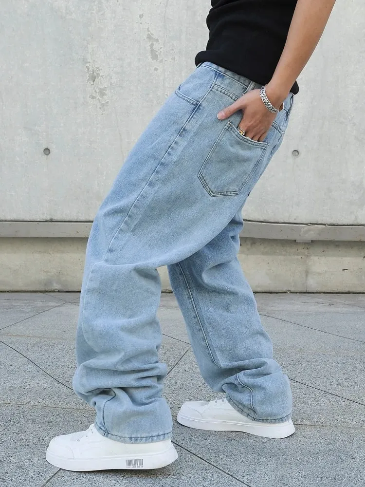 Spring Autumn Men Baggy Jeans Oversize Straight Loose Casual Denim Trousers Solid Color Streetwear Fashion Y2k Wide Leg Pants — image 4