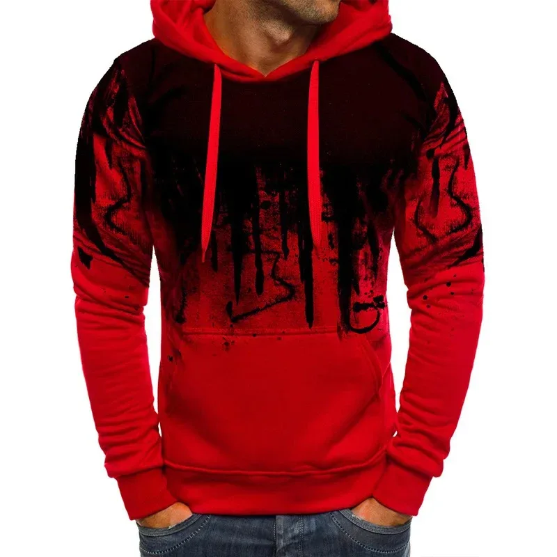 Gradient Print Men's Pullover Hooded Sweatshirt Spring Autumn Daily Fitness Sportswear Fashion Casual Hoodies Loose Clothing — image 2
