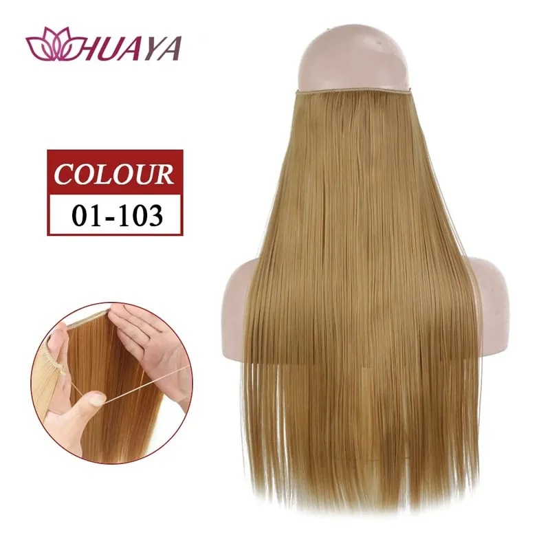 Synthetic Long Straight Invisible Wire No Clips In Hair Extensions Fake Hair Pieces Secret Fish Line Hairpieces For Women — image 14