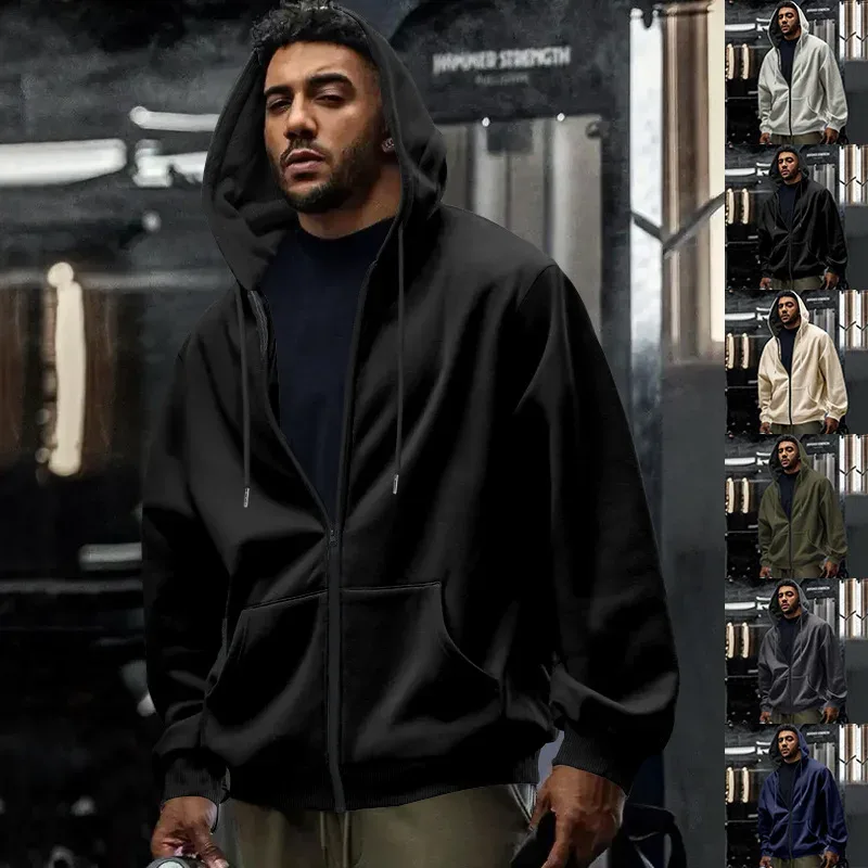 Baru 2026 Musim Gugur Kasual Lelaki Lengan Panjang Zip Bertudung Kot Sweatshirt Fesyen Lelaki Luaran Pakaian Sukan Jaket Hoodies — image 2