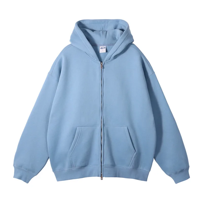 New Men Double Headed Zipper Fleece Hoodies Unisex Loose Basic Solid Warm Hooded Sweatshirts Coats For Winter HY0633 — image 55