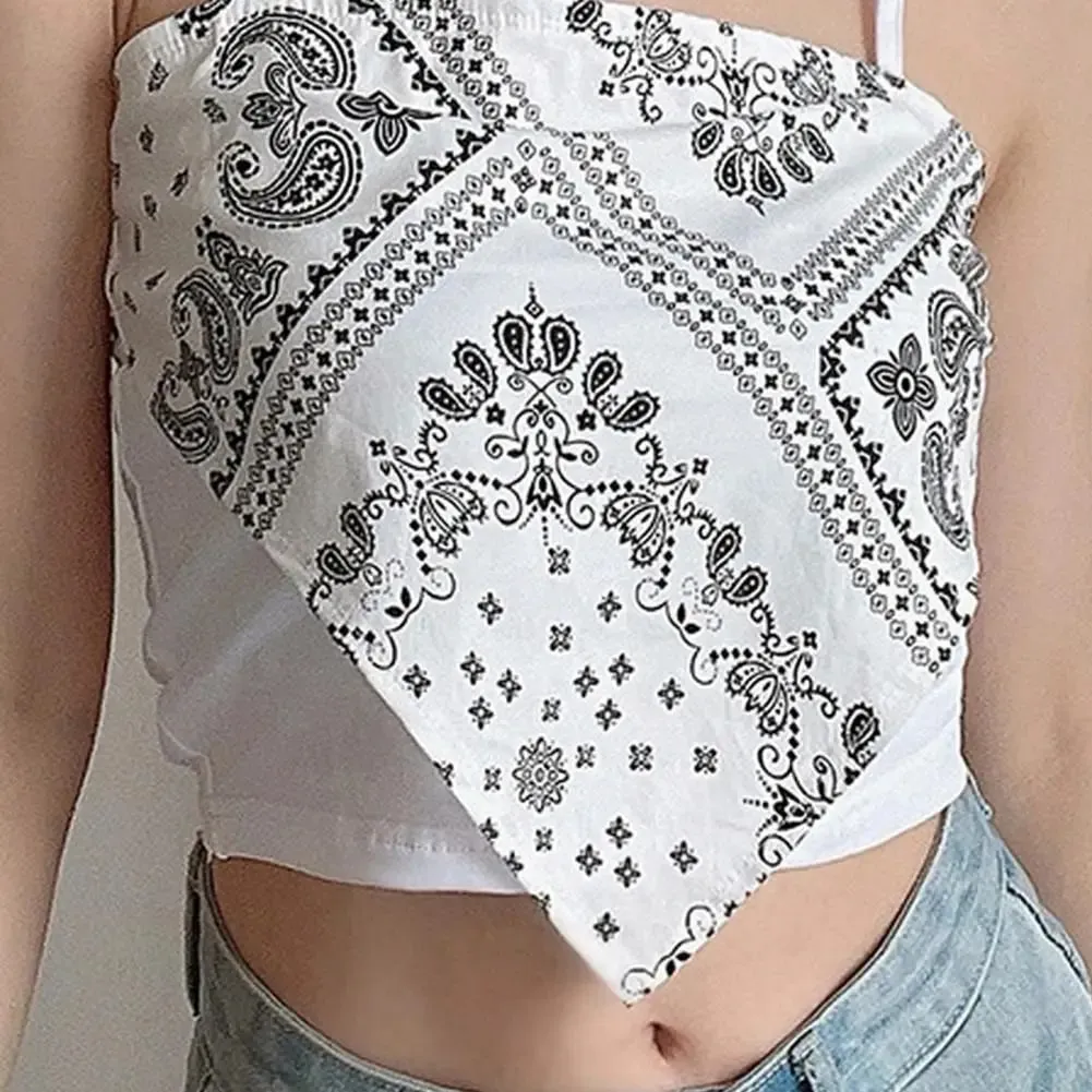 Summer Sling Vest Square Collar Sleeveless Retro Printing Camisole Slim Fit Tank Top Women Cami