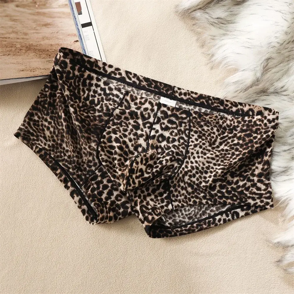 Heiße Männer Niedrige Taille Sexy Leopardenmuster Boxershorts Bequeme Sommer Dünne Männliche Stamm Unterwäsche Plus Größe — image 3