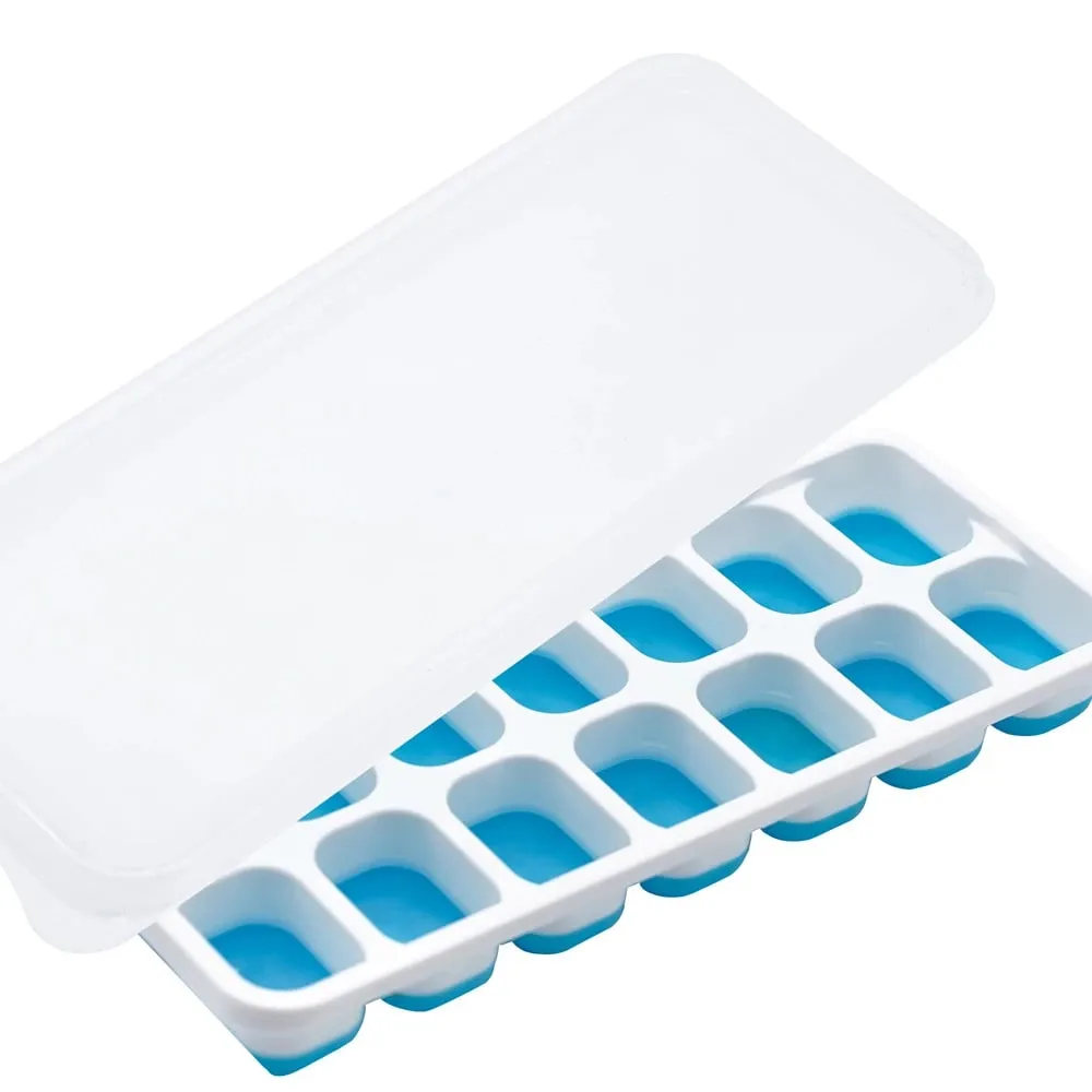Easy-Release Ice Cube Tray 14 Ice Cube Molds with Lids Stackable Ice Cube Molds for Chilling Drinks Whiskeys Cocktails JT484