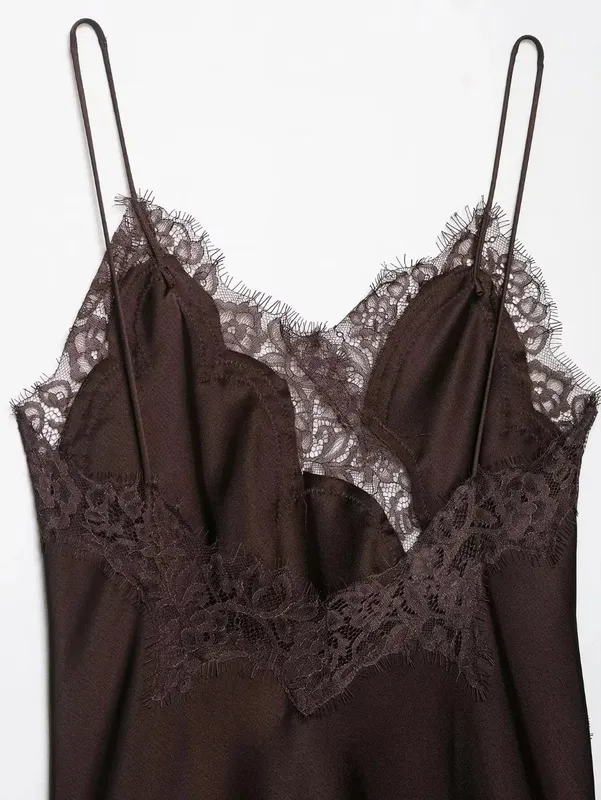 Elegantní asymetrický krajkový patchworkový top bez rukávů košilka bez zad s výstřihem do V sexy krajka dámské tílko letní oblečení — image 9