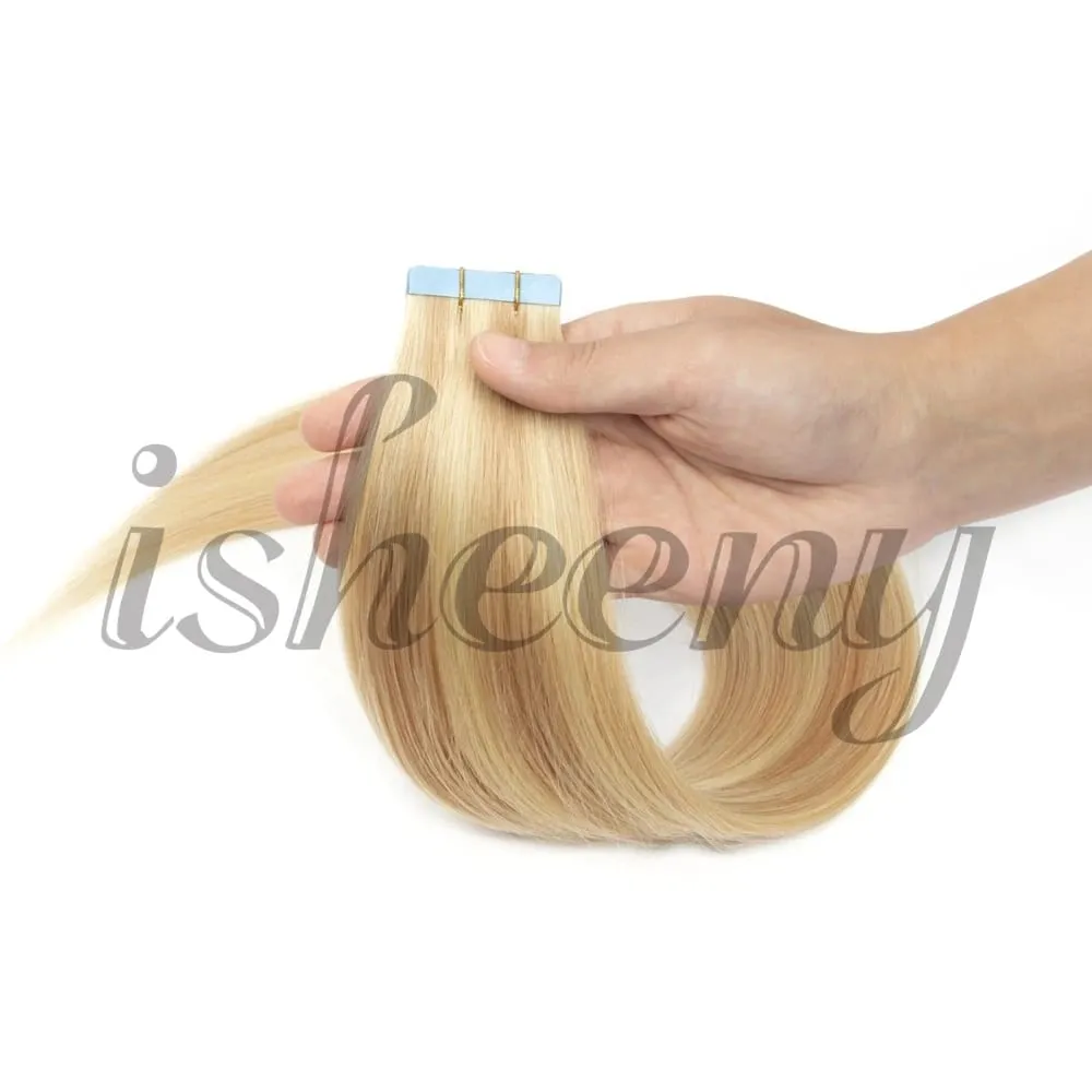 Isheeny Tape in Human Hair Extensions Straight 12"-20" Natural Machine Remy Tape Hair Extension 20pcs Black Brown Blonde Hair — image 13