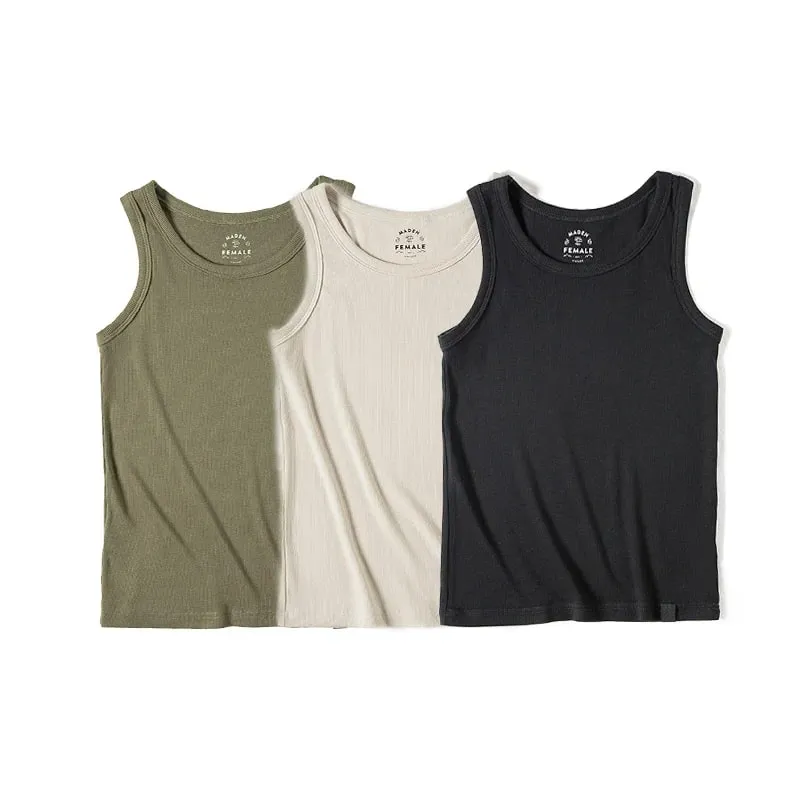 Maden Summer Sleeveless Knitted Tank Tops for Women Solid Color Casual Sports Vest Slim Fit Female Outer Wear Tops