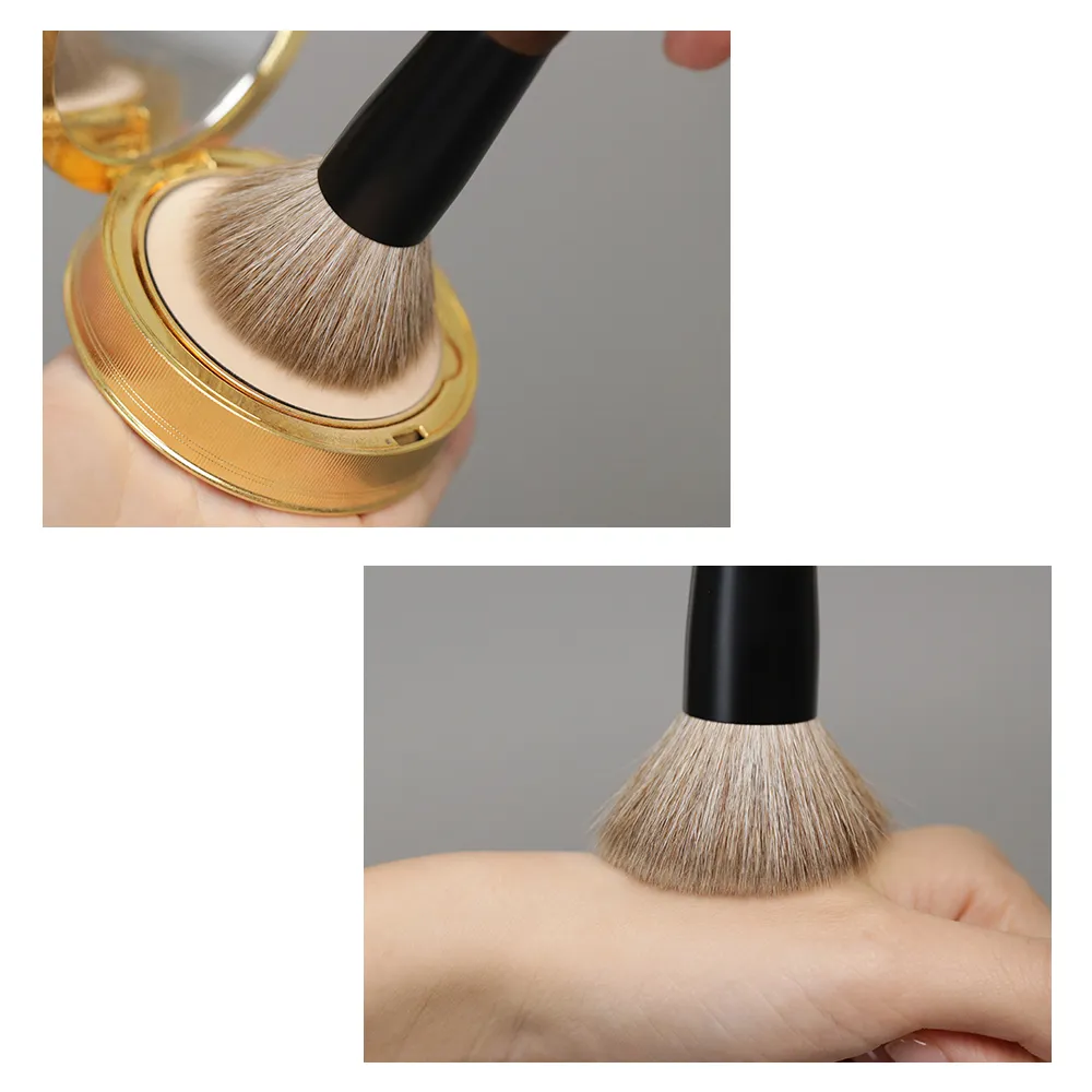 T108 Professional Handmade Makeup Brushes Natural Goat Hair Flat Top Face Powder Brush Short Ebony Wood Handle Make Up Brush