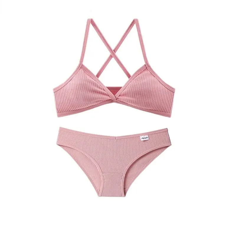French Triangle Cup Cotton Underwear Panties Kit Breathable Wireless Underwear