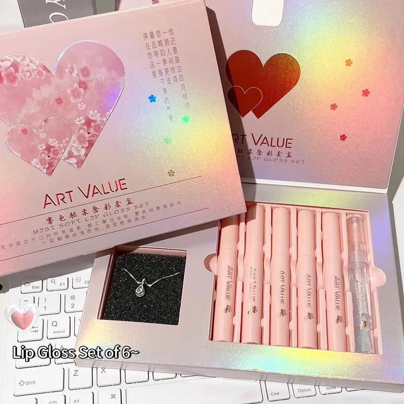 ART VALUE Lips Makeup Sets Include 5 Matte Liquid Lipstick And 1 Lip Balm Oil Nourishing Glitter Lipgloss With Necklace Gift — image 1