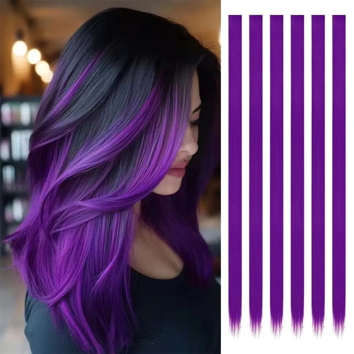6 pçs extensões de clipe sintético 24 Polegada extensões de cabelo colorido destaques festa longo em linha reta hairpieces para mulheres crianças menina — image 22