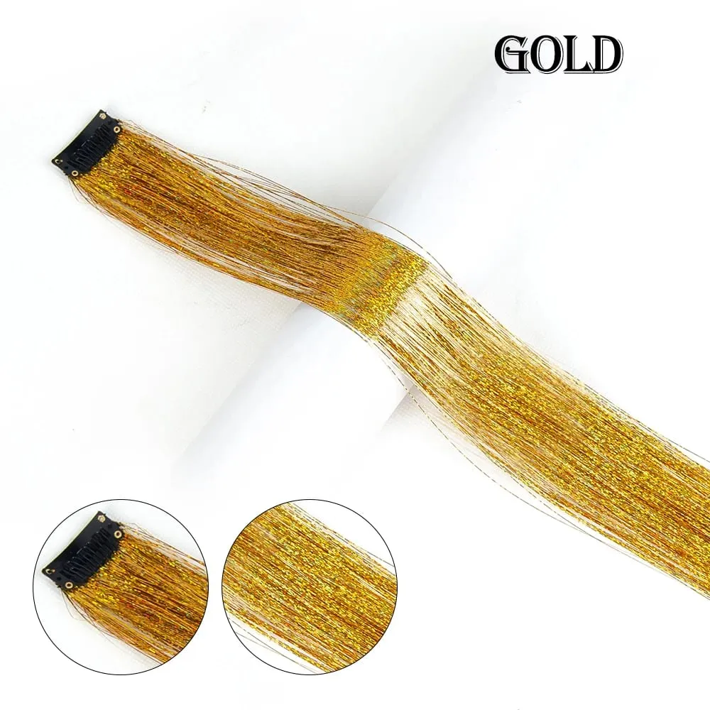 New Hair Tinsel Clip In Extensions Shiny Sparkle Hair Tinsel Glitter Fairy Hair Tinsel Kit Clip In Sparkle Hair Extension 19.5In