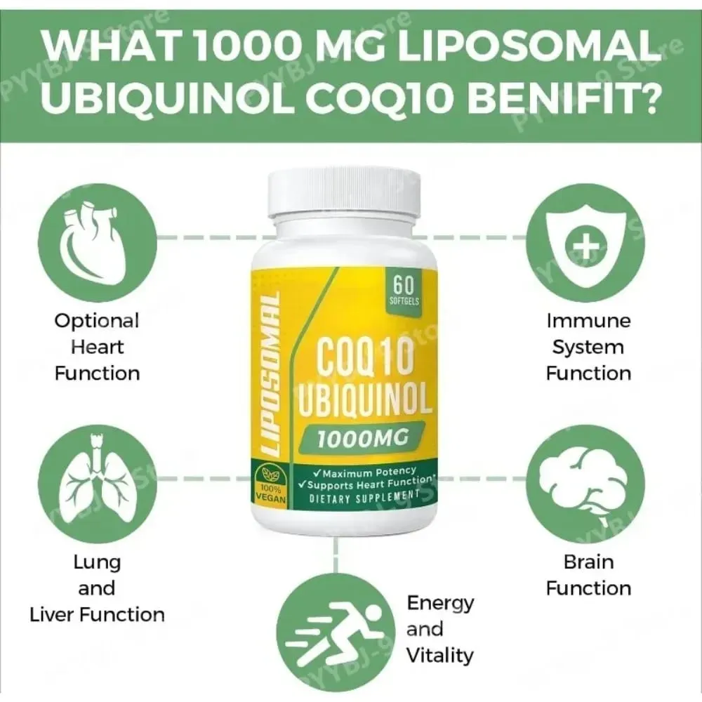CoQ10 Ubiquinol 1000mg Vegan Softgels 60 Ct Liposomal High Absorption Coenzym Q10 for Hjerteenergi Antioxidant Daglig støtte — image 3
