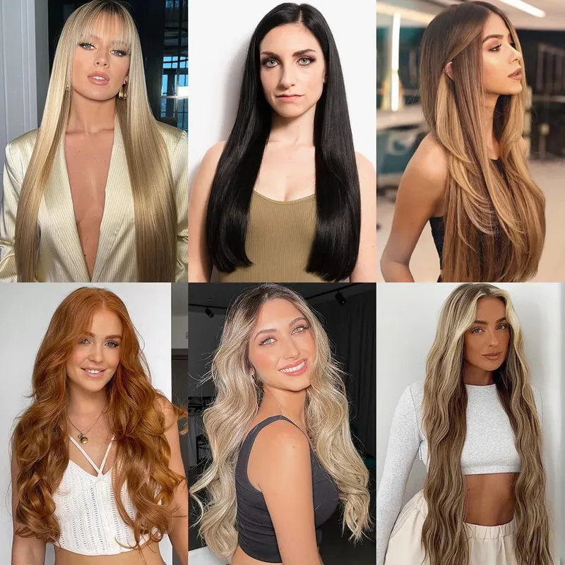 Synthetic 32Inch Hair Extensions OnePiece 5 Clips Long Straight Hairstyle Heat Resistant Fake Hairpiece For Women Natural Blonde — image 6