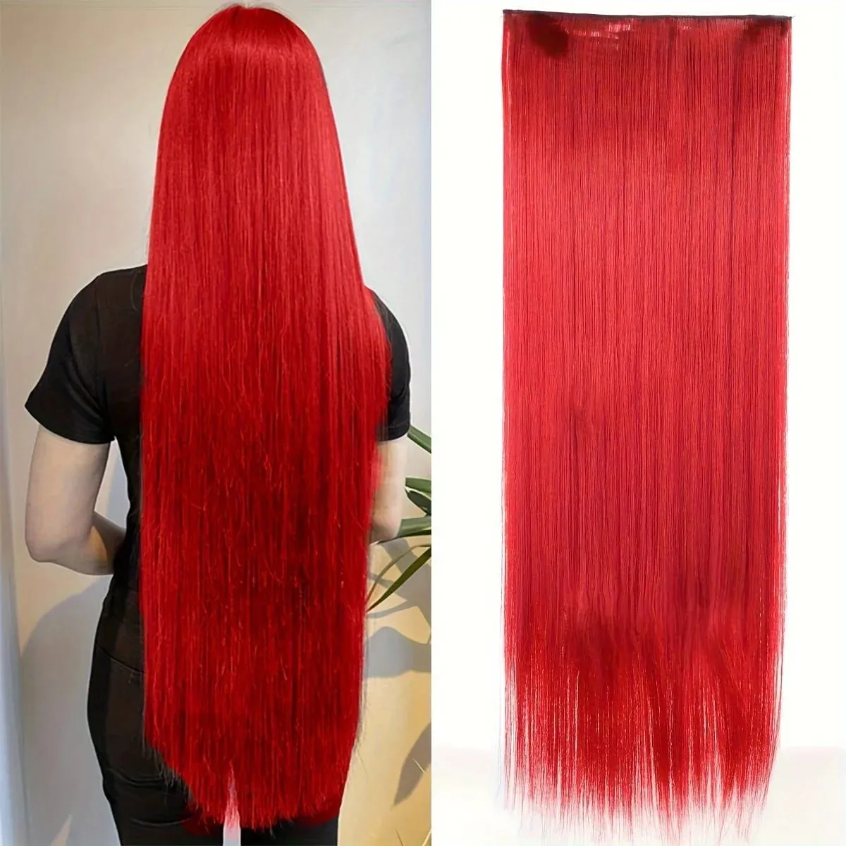 80CM Long Straight Hair Synthetic Hair Extension Piece Wig Clip On woman's heat-resistant Hairpiece — image 9