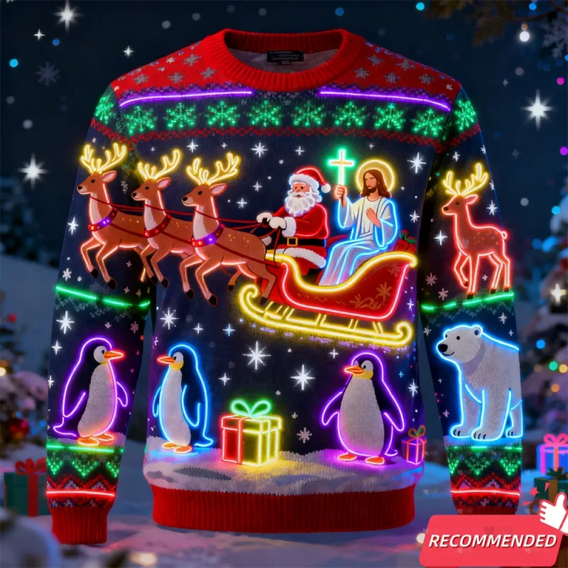 ปลอมนีออน 3D พิมพ์น่าเกลียด Xmas เสื้อกันหนาวสำหรับผู้หญิงผู้ชายเสื้อผ้า Merry Christmas Snowman ตลก Santa Jesus Pullovers ...