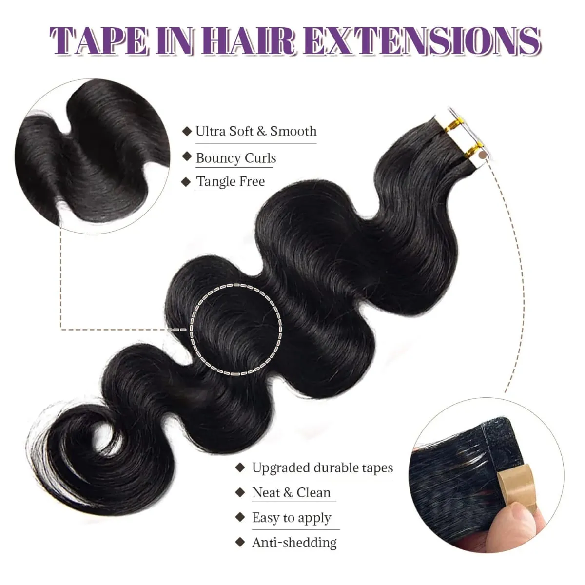 Tape Ins Body Wave Natural Black Human Hair Wavy Tape In Extensions Brazilian Remy Hair Tape In Human Hair Extension 20 40 60Pcs — image 3