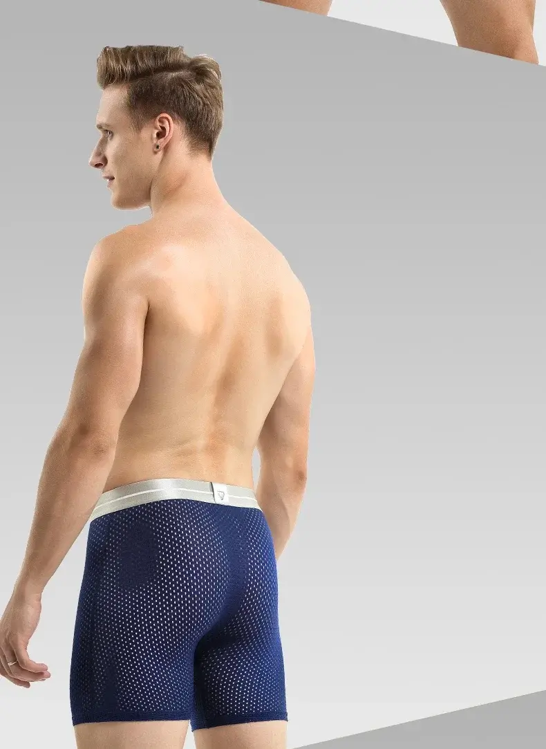 Professional sports men's underwear lengthened anti-wear leg boxer shorts ice silk hollow breathable quick dry running long leg — image 17