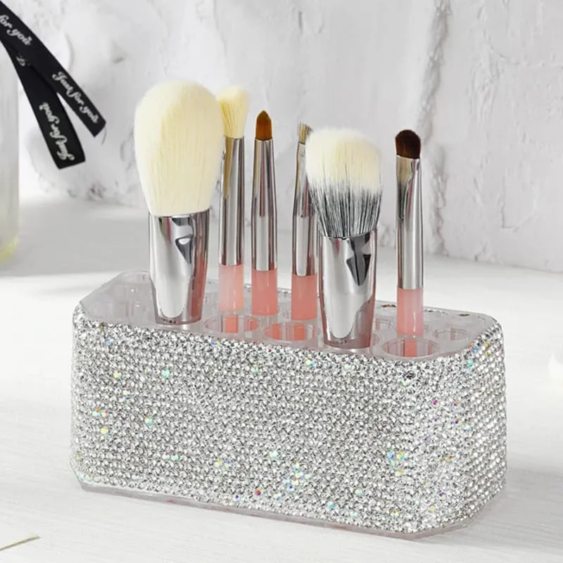 Acrylic Makeup Brushes Holder 26 Holes Rhinestone Diamond Cosmetics Storage Box Eyebrow Pencil Sorting Large Capacity Organizer — image 2