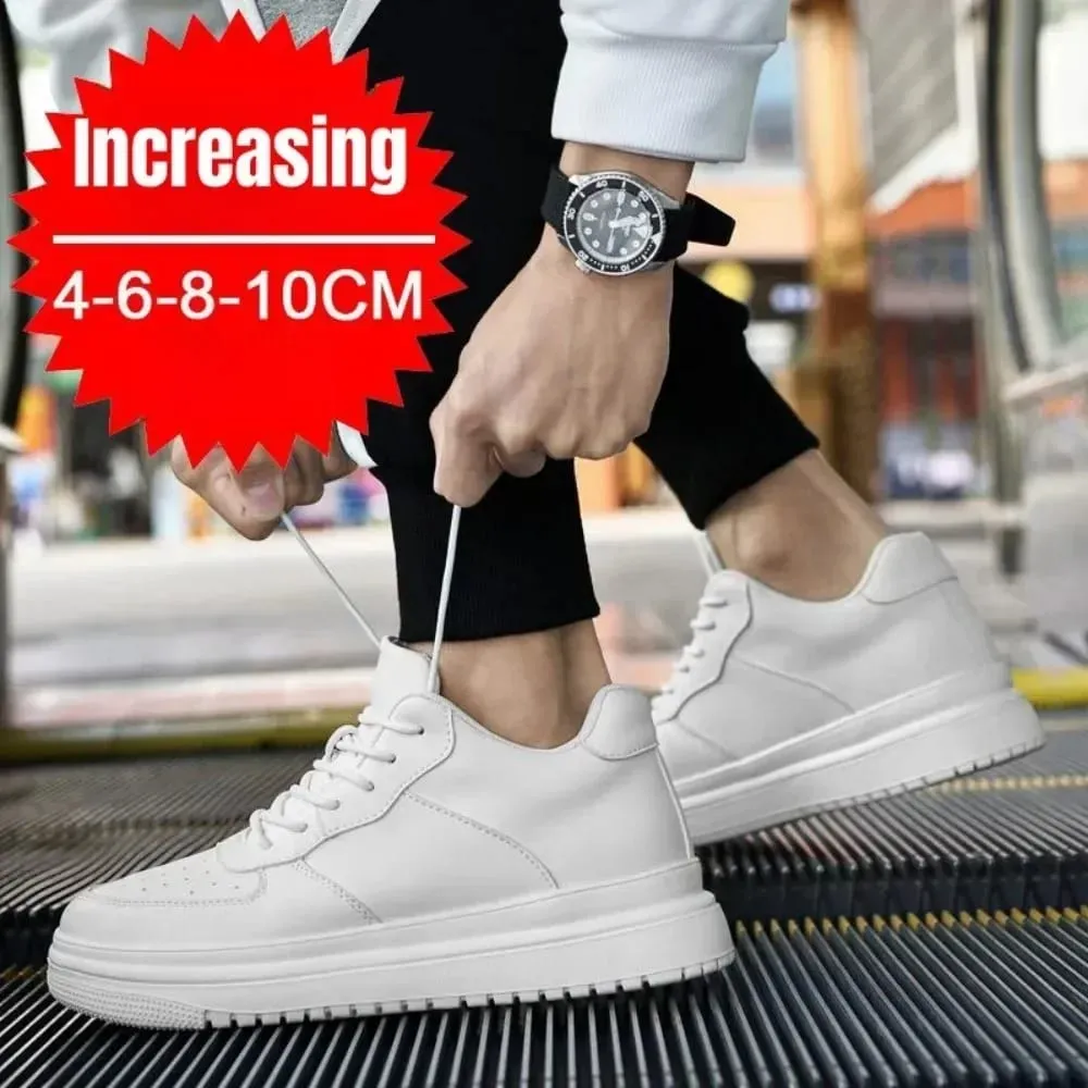 Sepatu Penambah Tinggi Baru untuk Pria 10Cm Sepatu Lift Tak Terlihat Sepatu Olahraga Kulit Putih Zapatillas De Hombre Ukuran Besar 46 — image 3