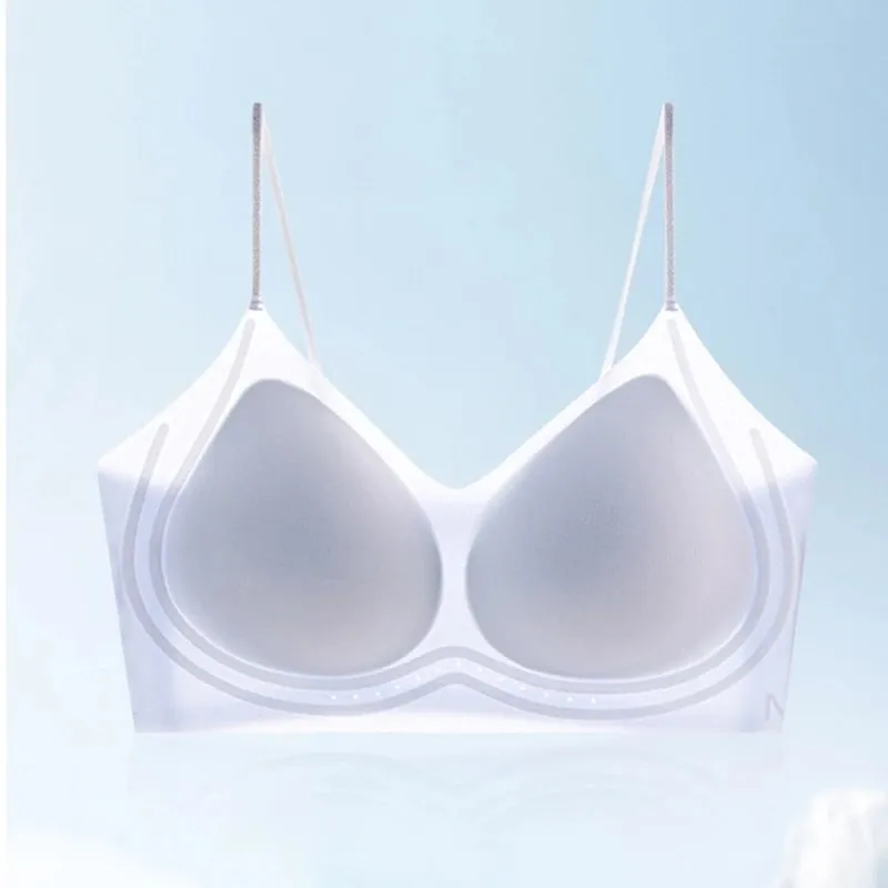 Summer Thin Ultra-thin Ice-skinned Thin Shimmering Shoulder Strap Underwear for Women Without Marks and Beautiful Back Bra