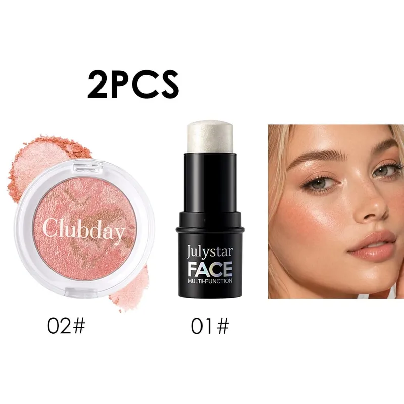 Blush & Highlight Combo Set Luminous Dewy Finish Blendable Buildable Color Long‑Lasting Wear for Natural Glowing Face Makeup