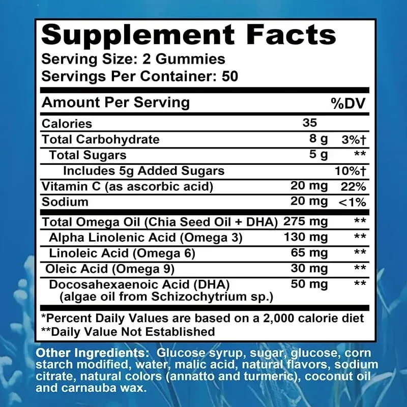 Omega 3 6 9 + DHA Gummies - Brain Health Enhances Concentration Memory Improves Blood Circulation Eye Support