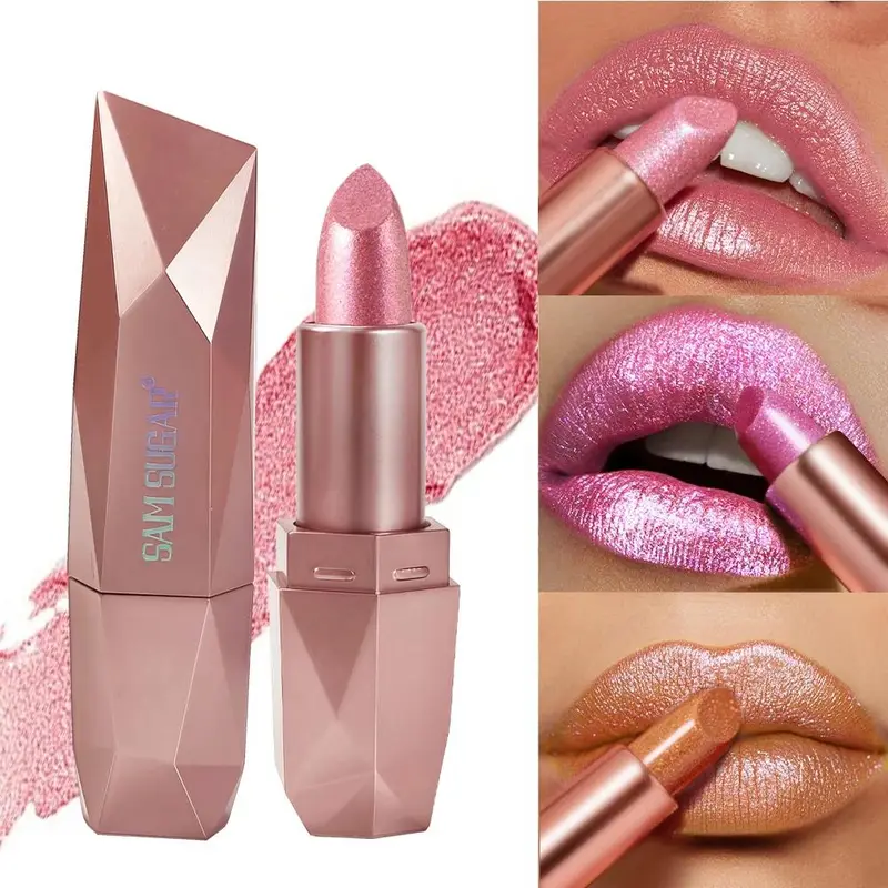 Diamond Glitter Lipstick Long Lasting Waterproof Moisturizing Highly Pigmented Metallic Shine Pearlescent Non Stick Cup Lipstick — image 2