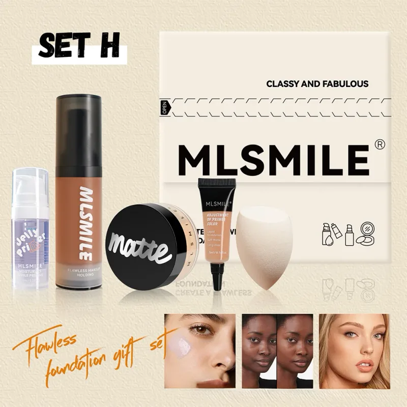 All‑in‑One Foundation Makeup Gift Set Full Coverage Concealer Setting Powder Makeup Sponge Portable Face Cosmetic Kit