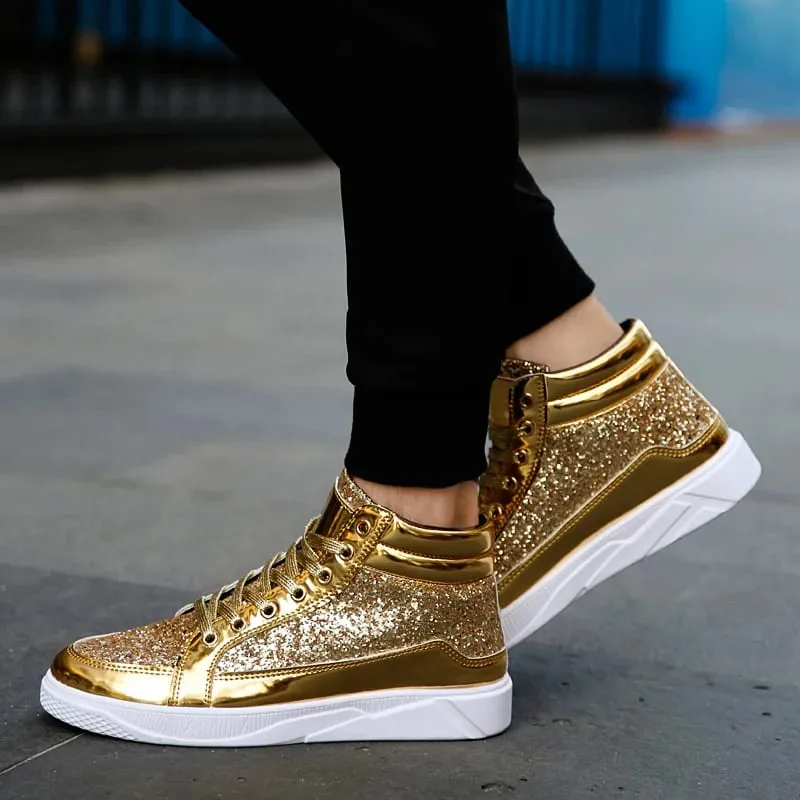 Man's Casual Shoes High-tops Silver Glitter Bling Platform Sneakers Men Non Slip Skateboard Shoes Zapatillas Hombre — image 4