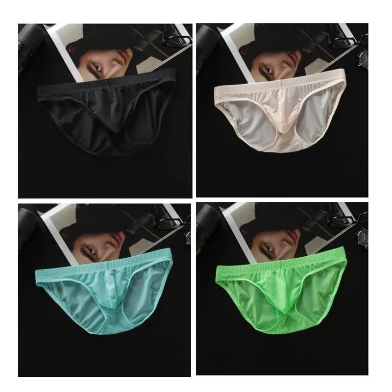 4 Pcs/pack M-4XL Ultra-thin Ice Silk Men Seamless Briefs Transparent Mens Sexy Bikini Underwear Male U Pouch Panties — image 12