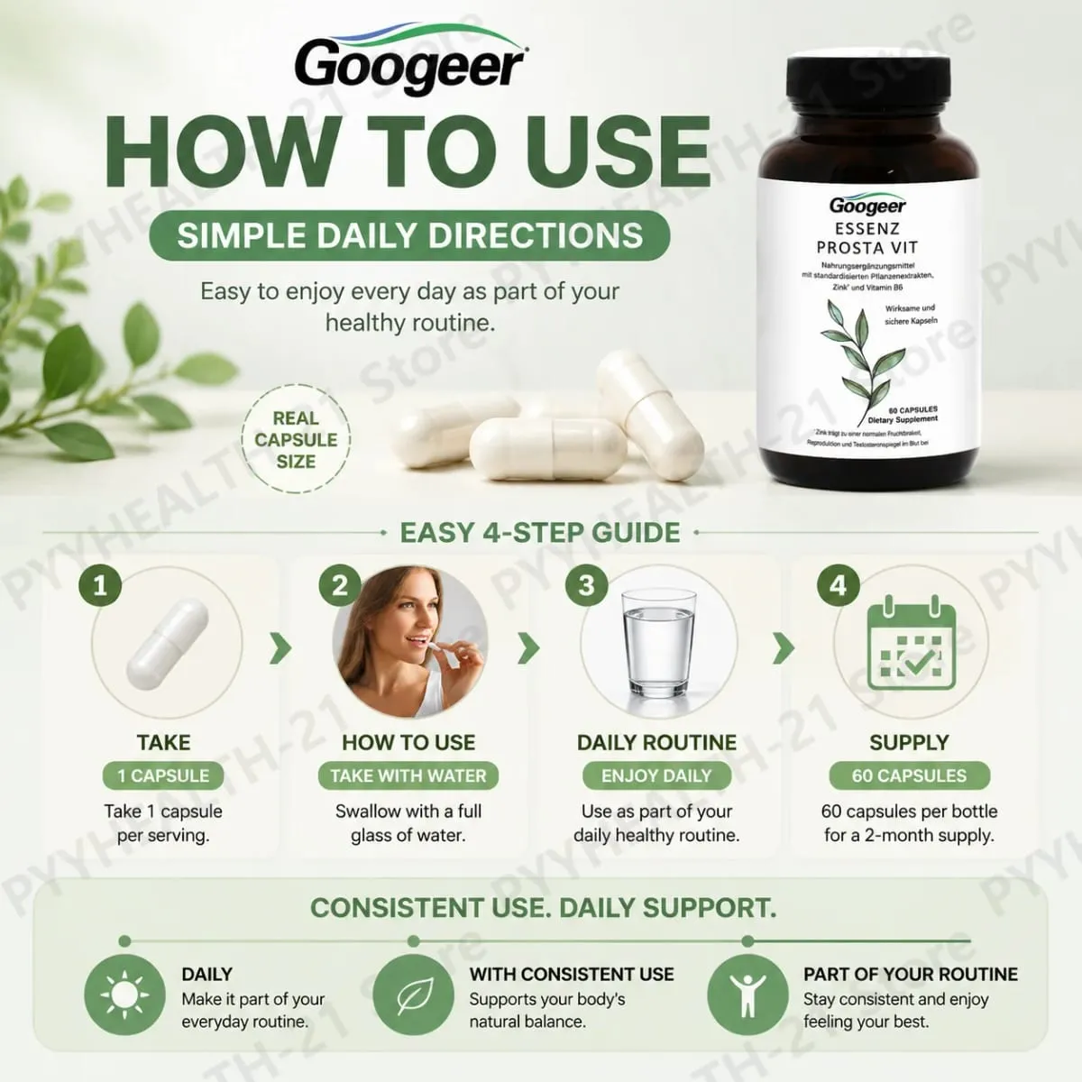 Googeer Prosta Vit Essenz Capsules with Saw Palmetto Zinc Vitamin B6 Supports Prostate Urinary Health Daily Comfort 60 Count — image 6