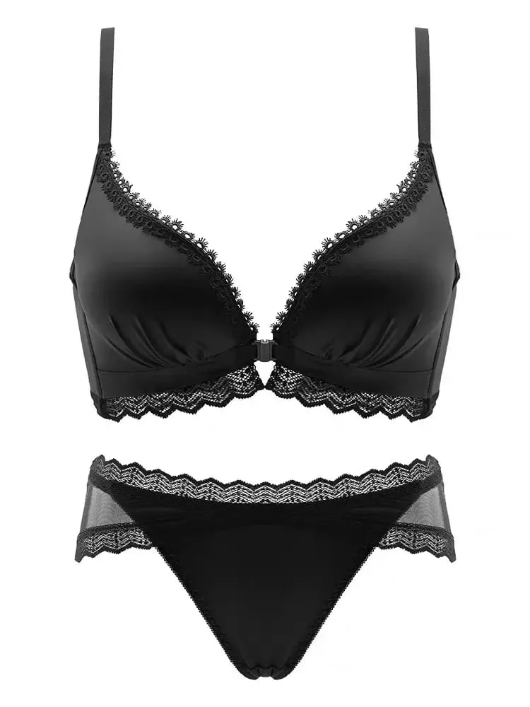 Front Closure Push Up Bra Set - Women's Small Bust Lace Underwire Lingerie | Pull Up Lift Sexy Thin Beauty Back Bralette — image 6