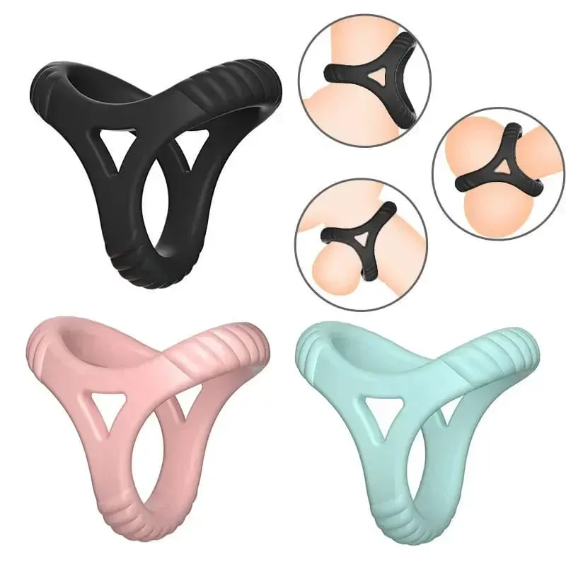 3 Holes Penis Cock Ring Sex Toys For Man Delay Ejaculation Erection Dick Enlarger Reusable Semen Cock Rings Stretcher Massager — image 2