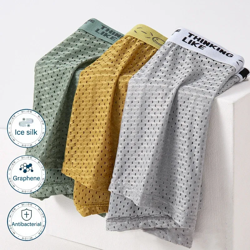 Mens Ice Silk Mesh Underwear Summer Breathable Mesh Cool Boxer Boxer Shorts for Men 45-90KG Anti-bacterial Light Thin Underpants — image 2