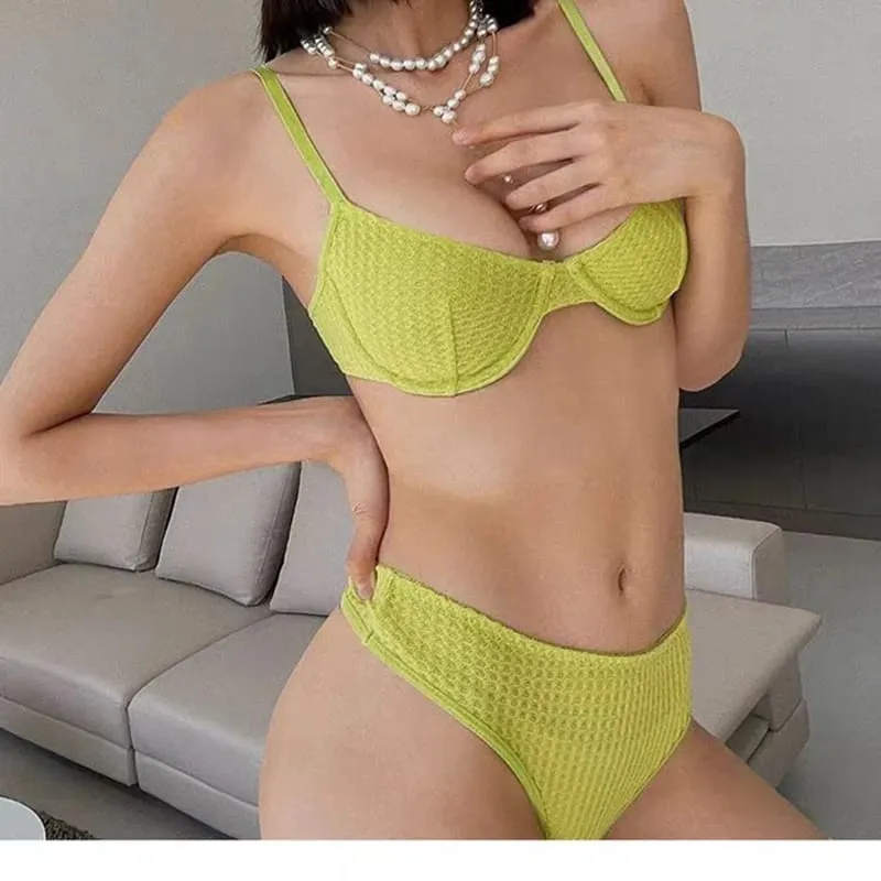 Women Casual Plain Bra Set Elegant Stretch Lingerie Set Thin Thong Underwear Bra and Panty Set — image 7