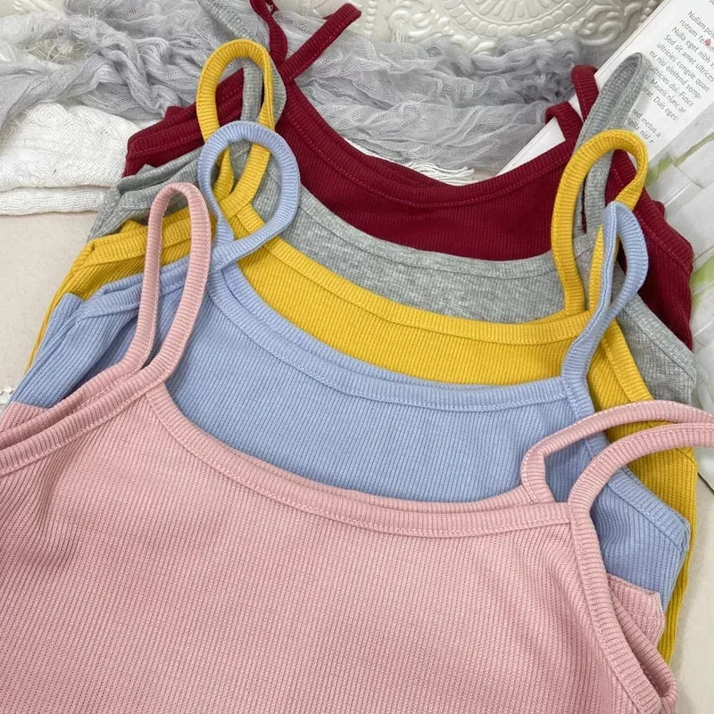 Summer New Solid Color Small Camisole for Girls and Students with A Slimming Look and A Versatile Thread Vest. Short Base Shirt — image 3
