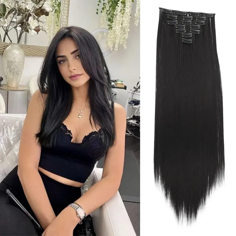 Synthetic 7 Pieces/Set 22 Inch Straight Hair Extensions Clip-In Extensions Christmas Halloween Hair Extensions — image 8