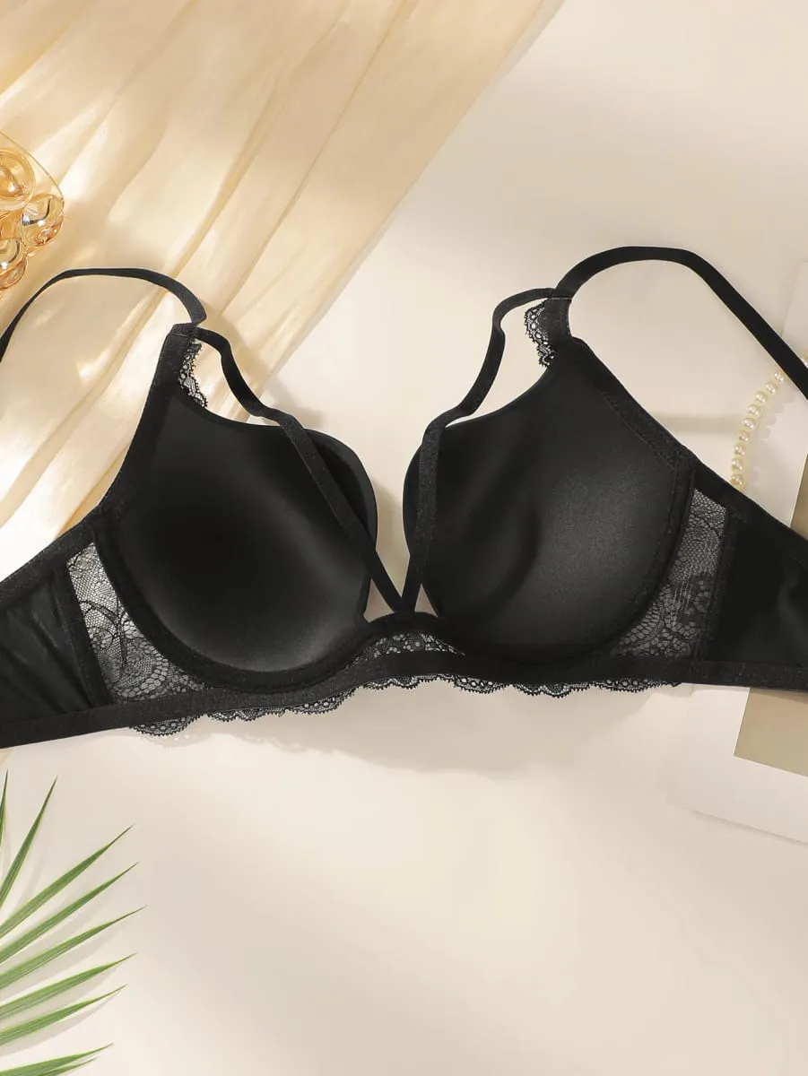 Women's sexy solid color lingerie set with steel rims gathered push up straps adjustable daily comfort bra set A2755 — image 4