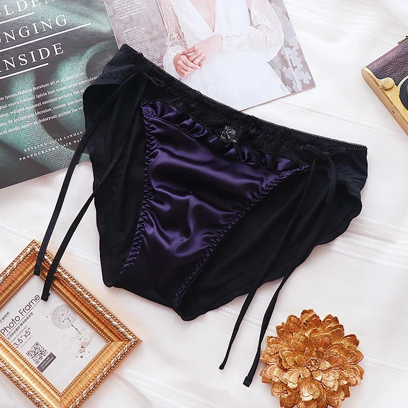 Men Briefs Silk Sexy Soft Briefs Lace T Panties Pure Color Comfortable Breathable Gay Underwear Male Underpants Intimates — image 5