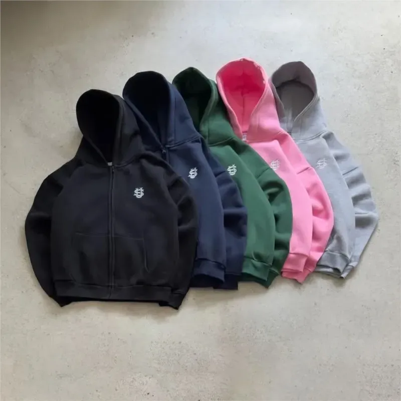 Sudaderas con capucha Y2k High Street con patrón bordado para hombre, sudaderas holgadas de gran tamaño, jersey para mujer, Sudadera con capucha con cremallera de Hip Hop, pantalones Vintage — image 6